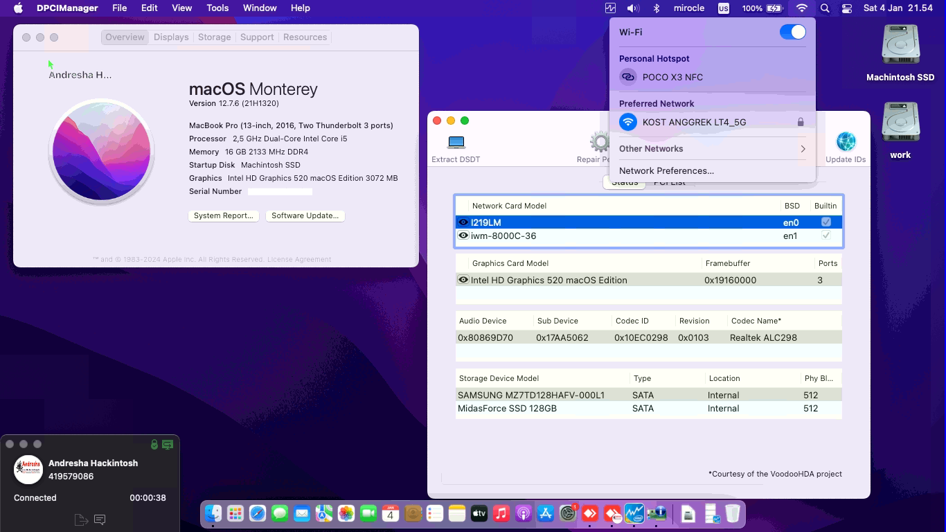 Success Hackintosh macOS Monterey 12.7.6 Build 21H1320 in Lenovo Thinkpad X270